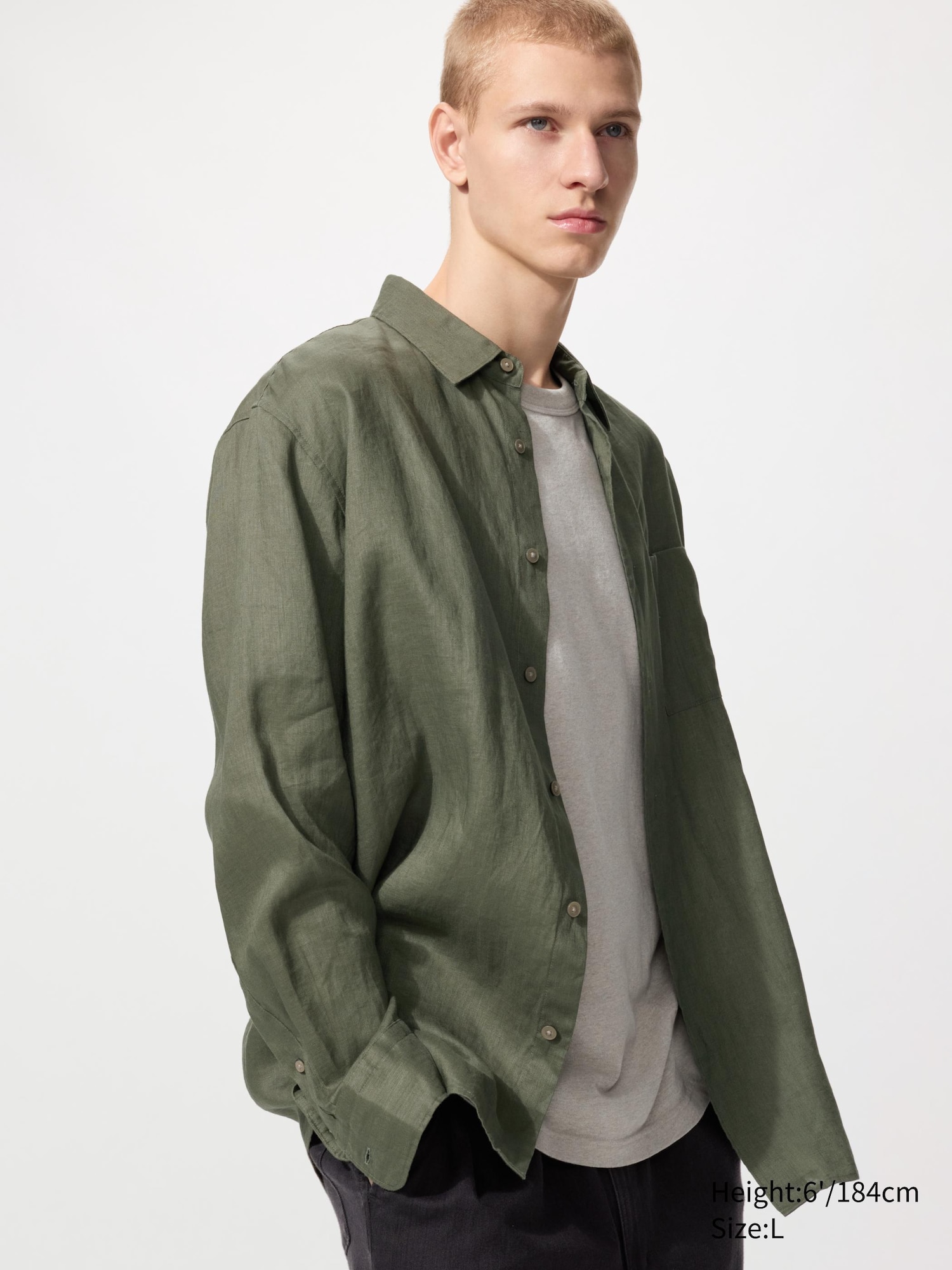 Men's Premium Linen Shirt | Olive | Medium | Linen/Denim | UNIQLO US