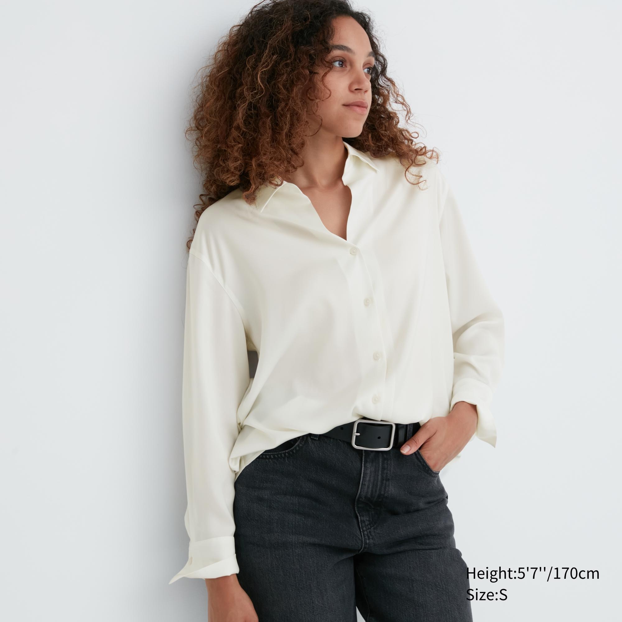 Women's Satin Long-Sleeve Blouse | Off White | 2XS | Uniqlo US