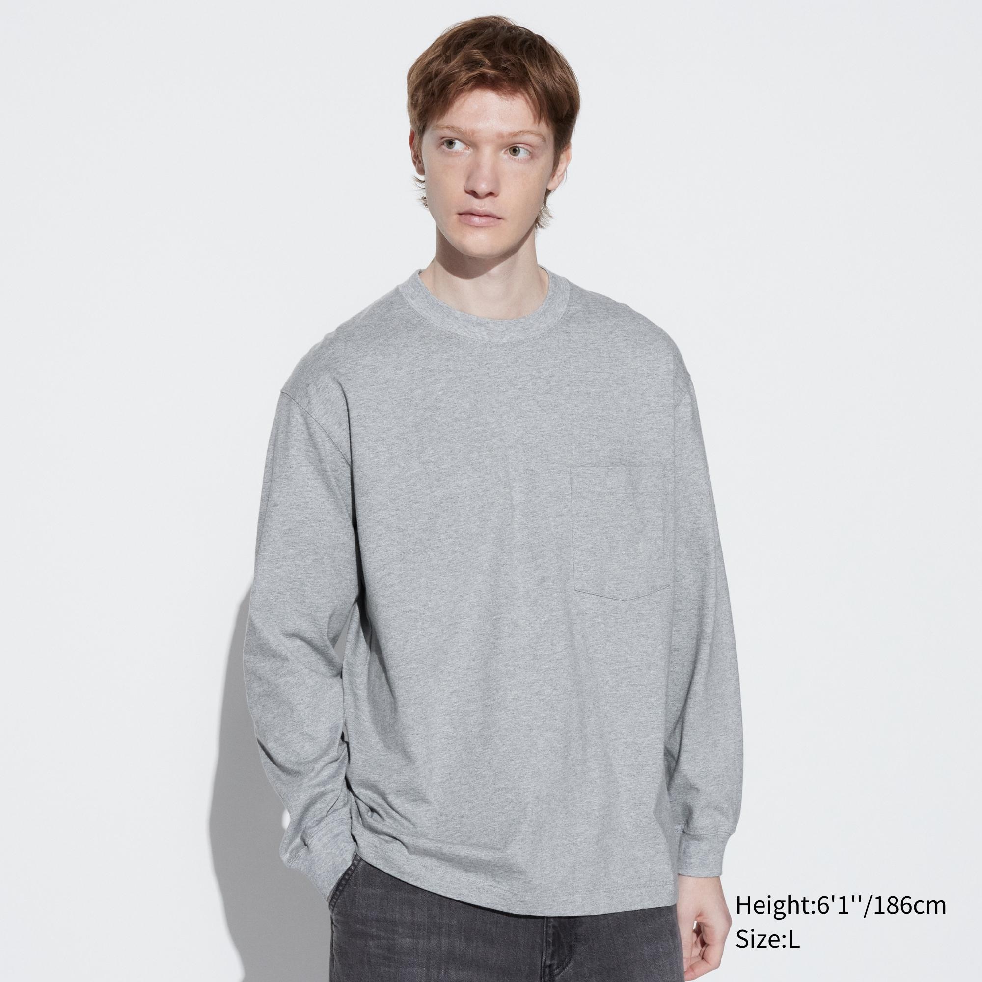 Washed Cotton Crew Neck Long-Sleeve T-Shirt (Oversized)