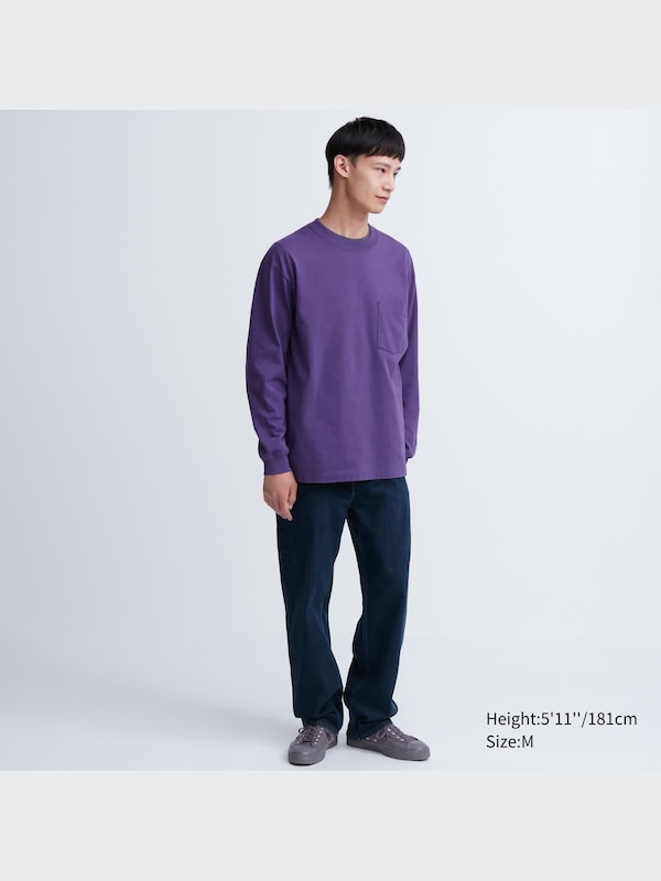 Washed Cotton Crew Neck Long-Sleeve T-Shirt (Oversized)