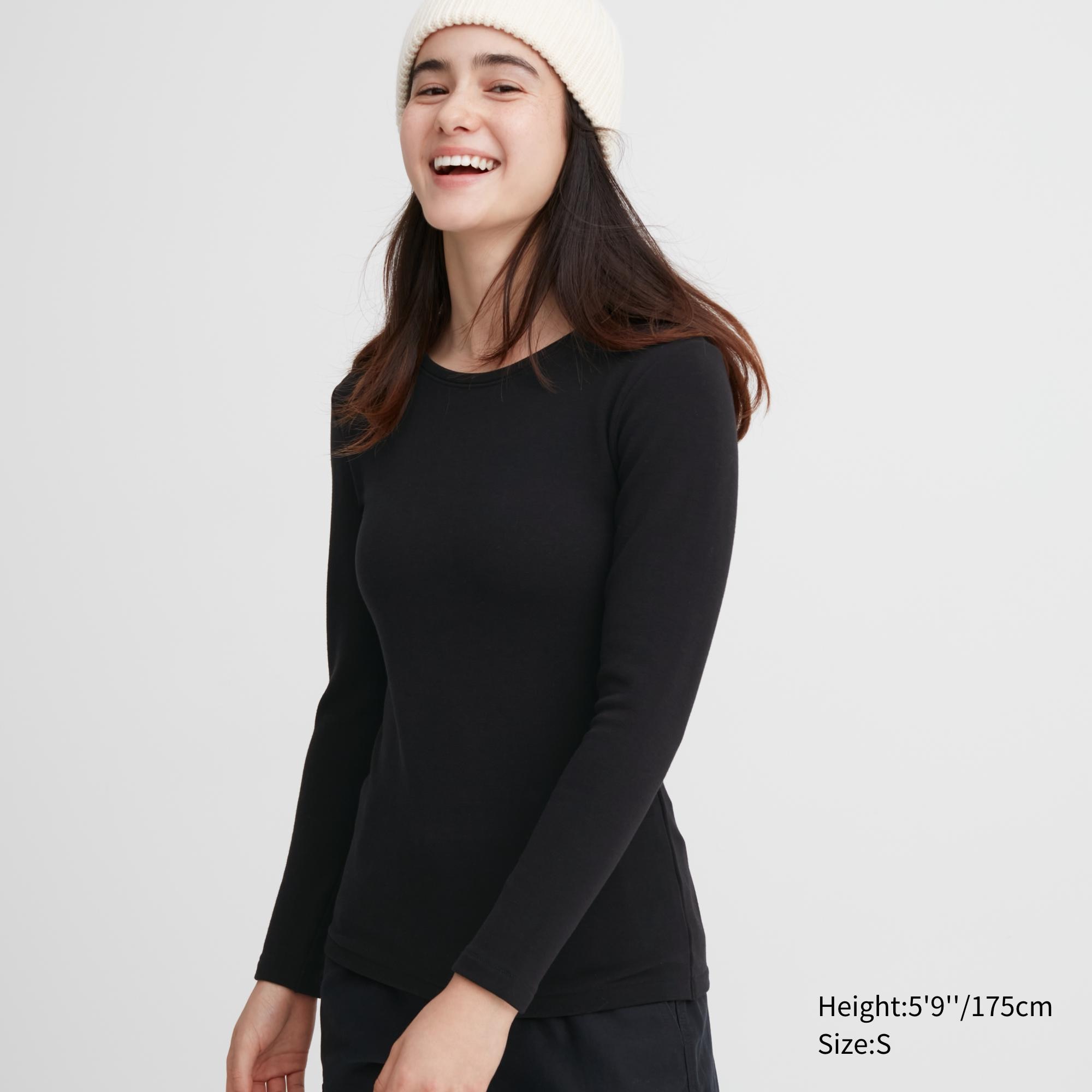 Women's Heattech Ultra Warm Crew Neck Long-Sleeve T-Shirt with Moisture-Wicking | Black | 2XL | Uniqlo US