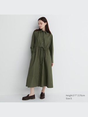 Cotton Long-Sleeve Long Shirt Dress