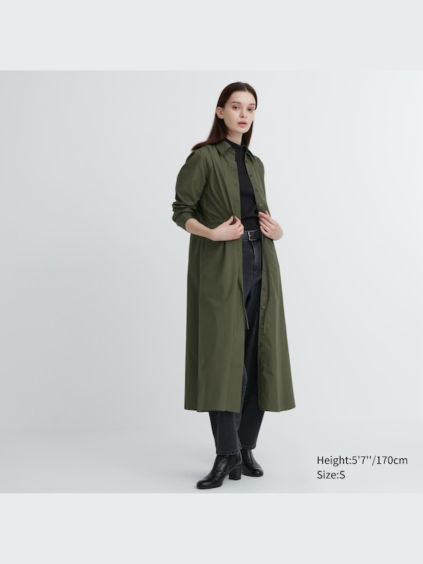 Cotton Long-Sleeve Long Shirt Dress
