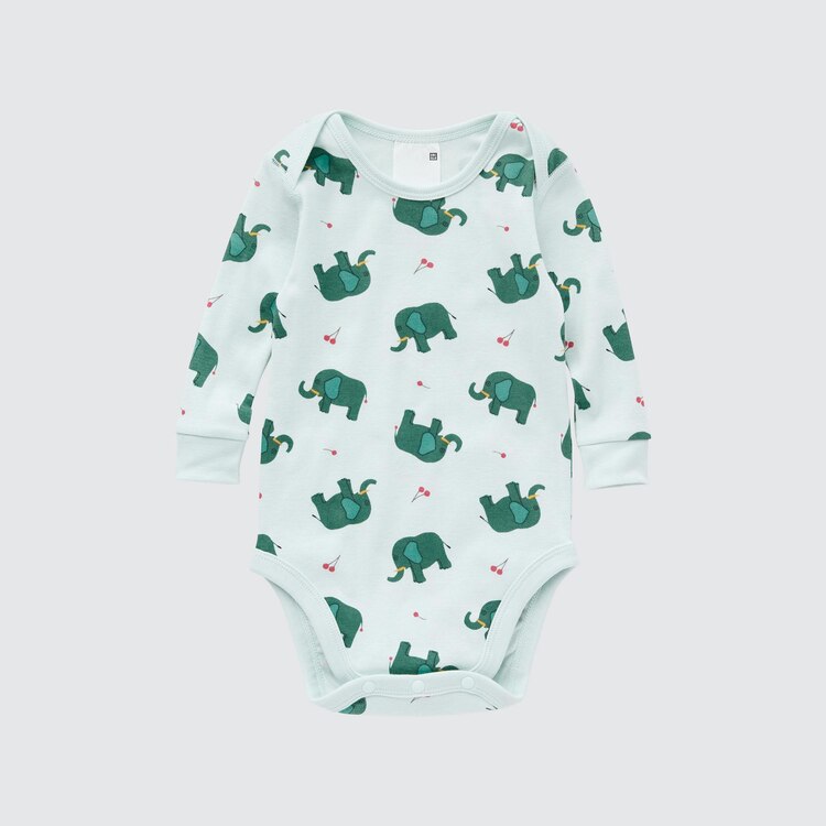 Long-sleeved jersey onesie with dinosaur print