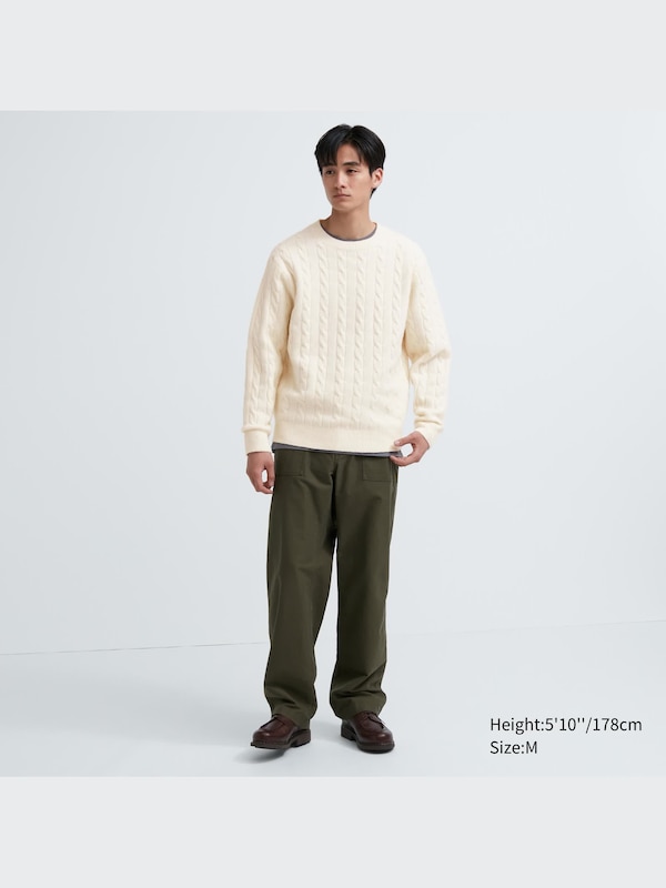 Souffle Yarn Cable Crew Neck Long-Sleeve Sweater