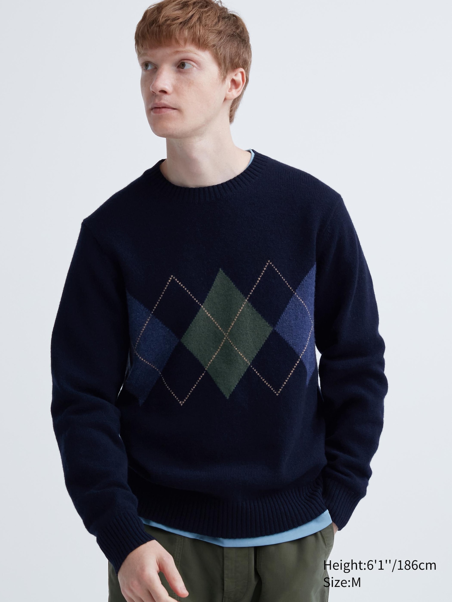 Premium Lambswool Crew Neck Sweater Argyle UNIQLO US