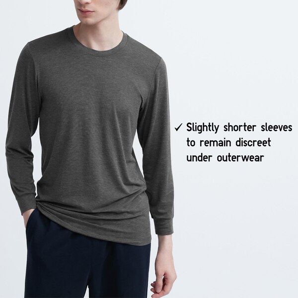 UNIQLO Extra Warm HEATTECH Cashmere Blend Crew Neck T-Shirt 9/10 Sleeve