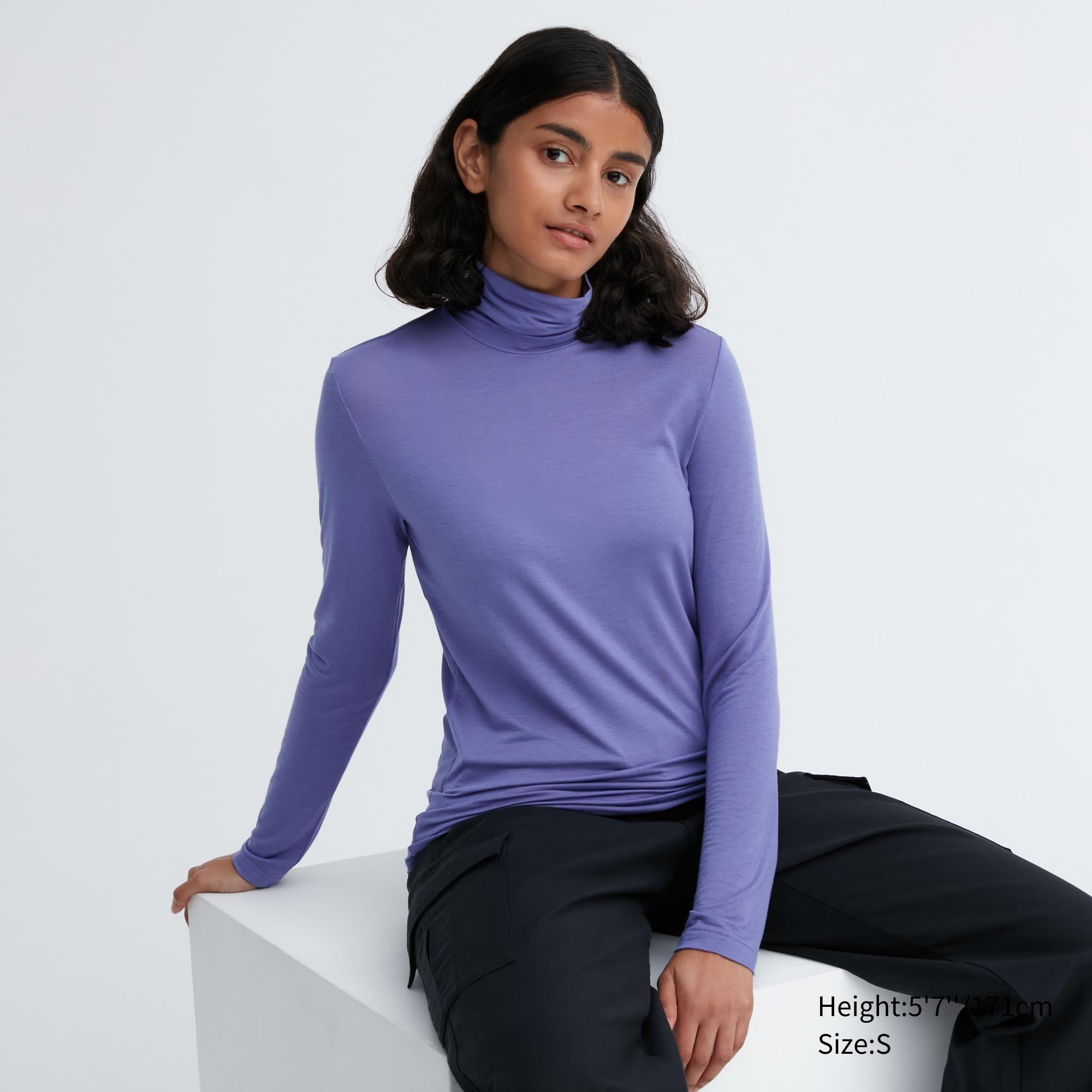 Women's Heattech Ultra Light Turtleneck Long-Sleeve T-Shirt with Moisture-Wicking | Purple | XL | Uniqlo US