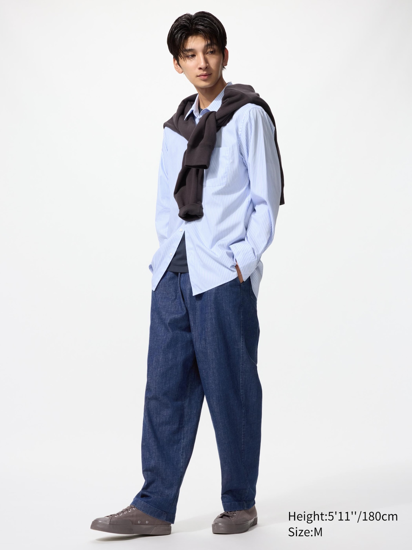 Укороченные брюки Uniqlo Stretch Easy, деним, цвет: Синий — фото 1