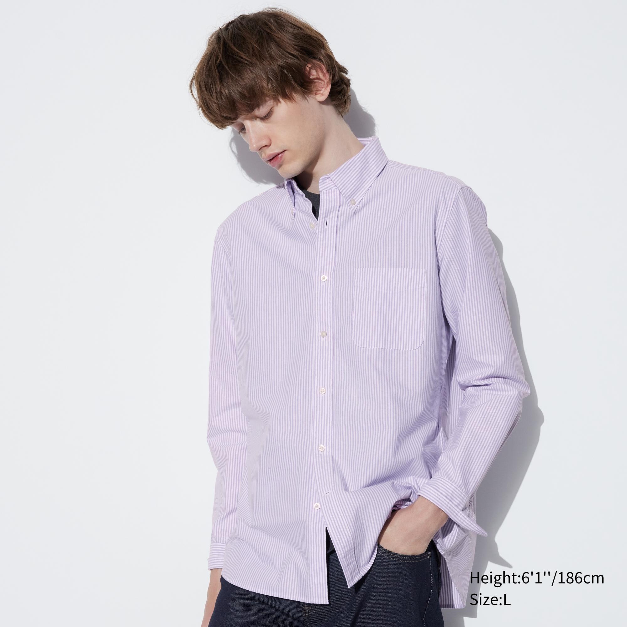 Check styling ideas for「Oxford Striped Slim-Fit Long-Sleeve Shirt、U AIRism  Cotton Oversized Crew Neck Half-Sleeve T-Shirt」