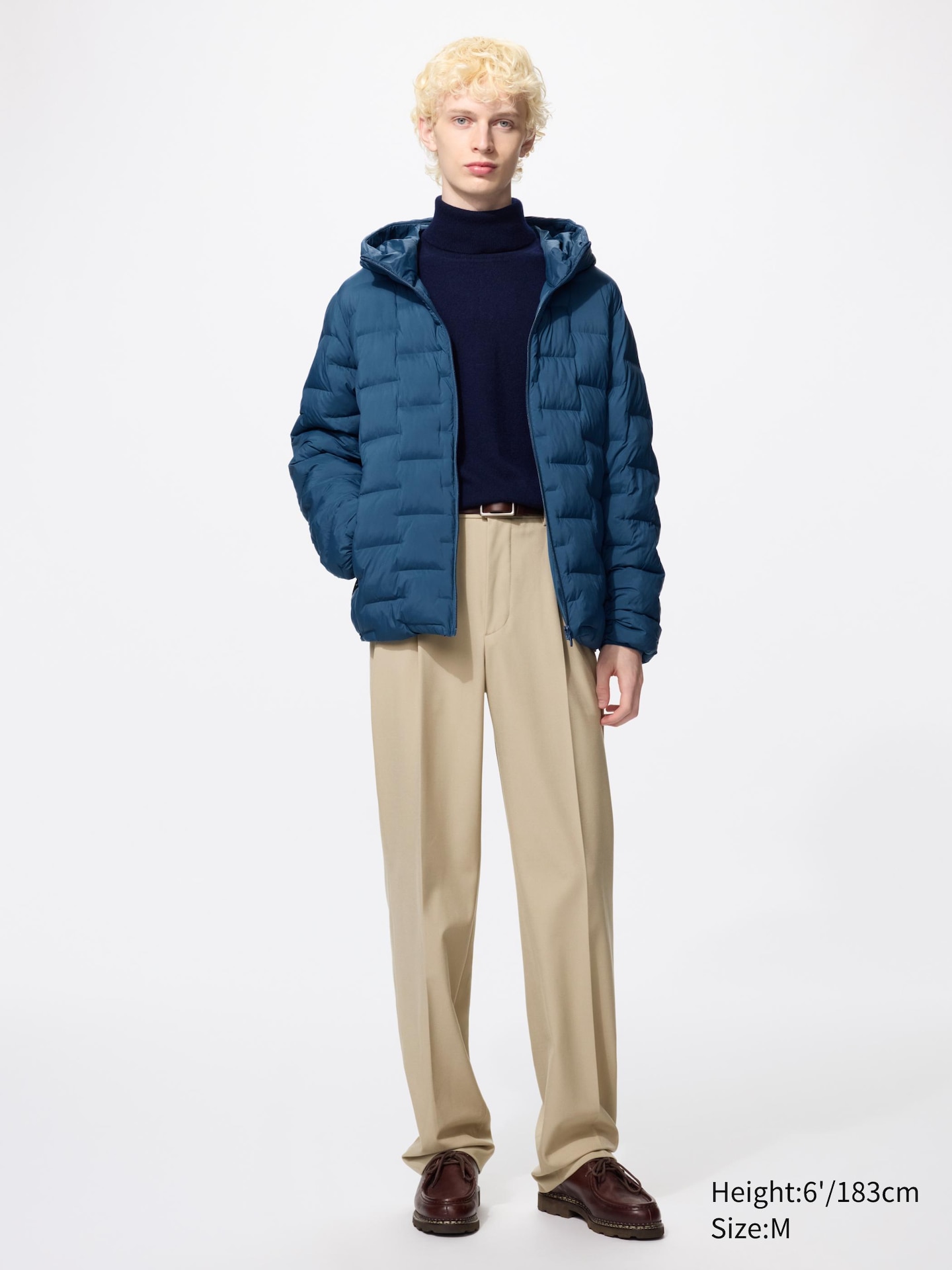 Мужские плиссированные широкие брюки Uniqlo, для высоких, цвет: Бежевый — фото 1