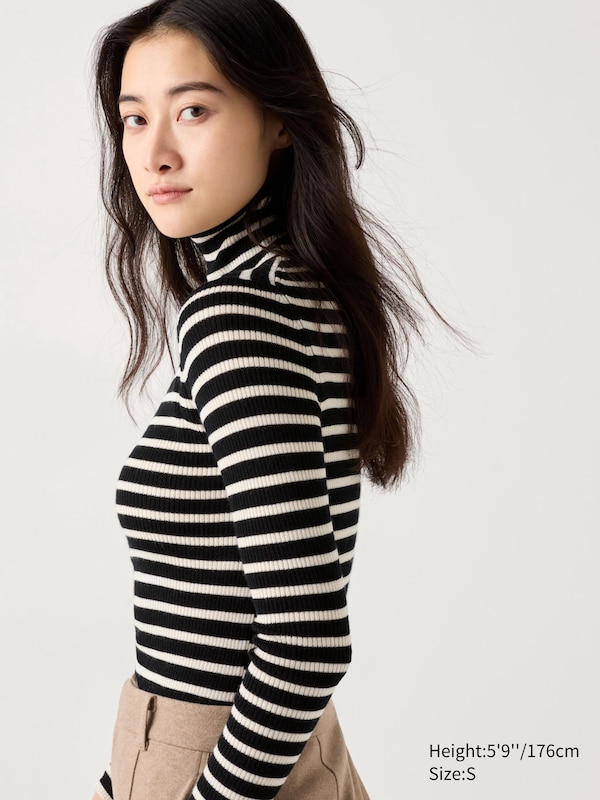 Merino Ribbed Sweater | Turtleneck | Striped