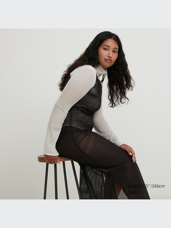 Mesh High Neck Long Sleeve T-Shirt