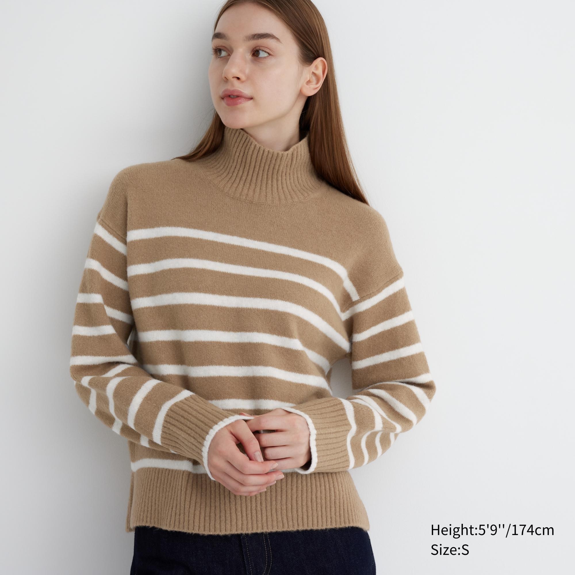 Souffle Yarn Striped High Neck Long-Sleeve Sweater | UNIQLO US