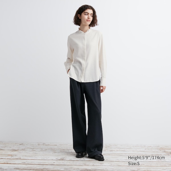 Soft Brushed Stand Collar Long-Sleeve Shirt | UNIQLO US