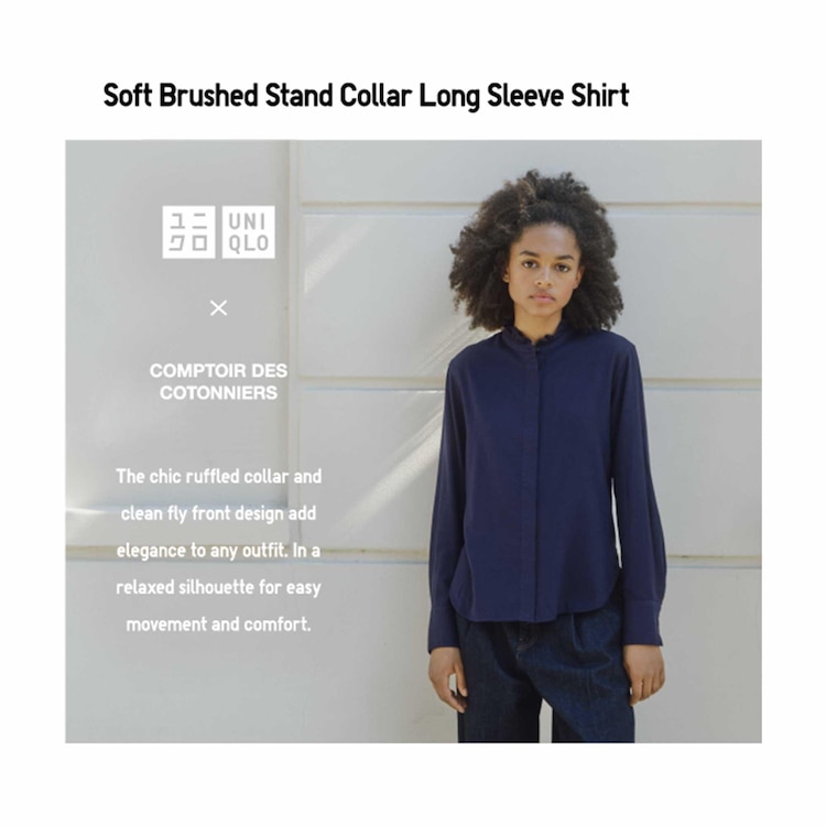 Soft Brushed Stand Collar Long-Sleeve Shirt