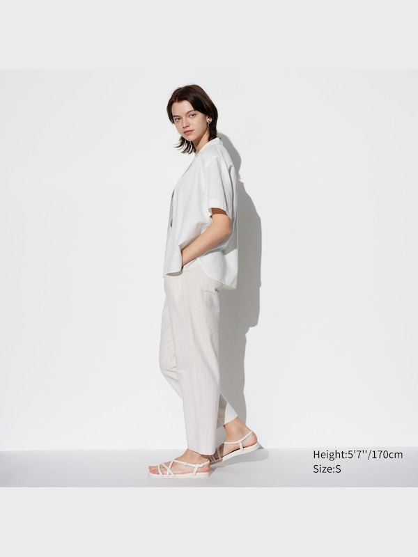 Linen Cotton Striped Tapered Pants