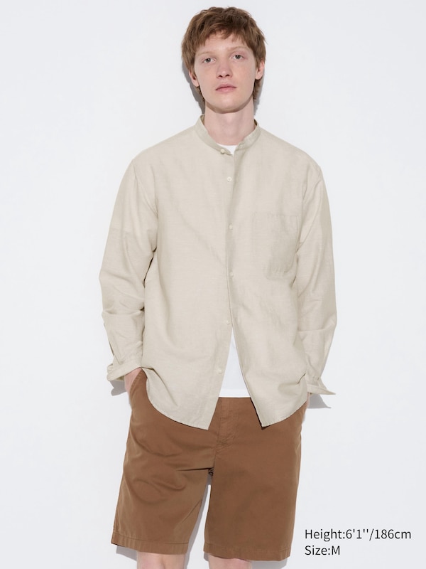 Cotton Linen Stand Collar Shirt | UNIQLO US