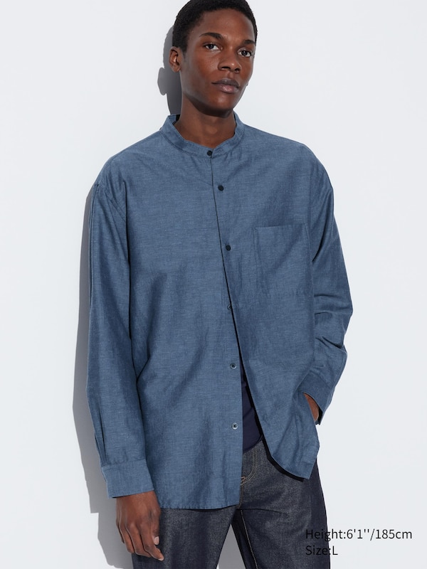 Cotton Linen Stand Collar Shirt | UNIQLO US