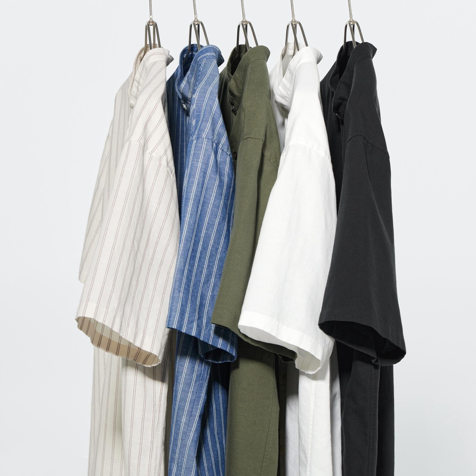 Cotton Linen Stand Collar Short-Sleeve Shirt