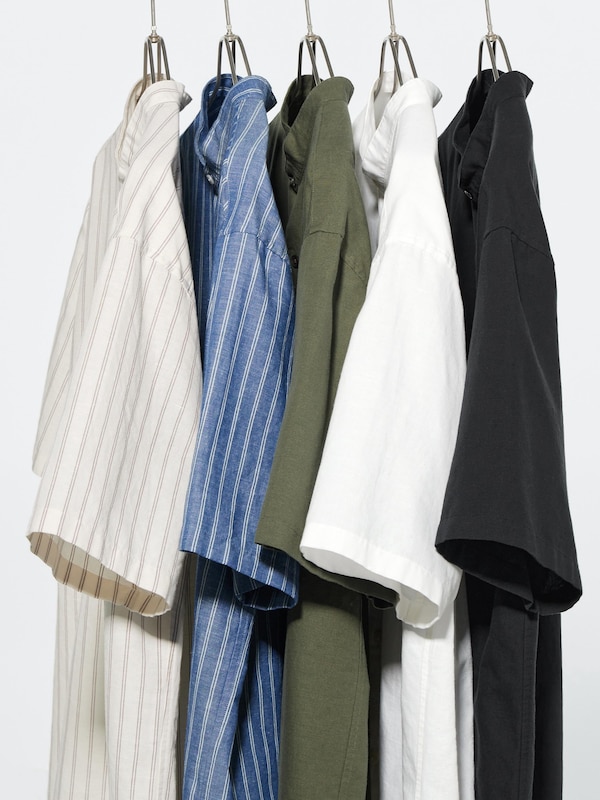 Cotton Linen Open Collar Shirt | Short Sleeve