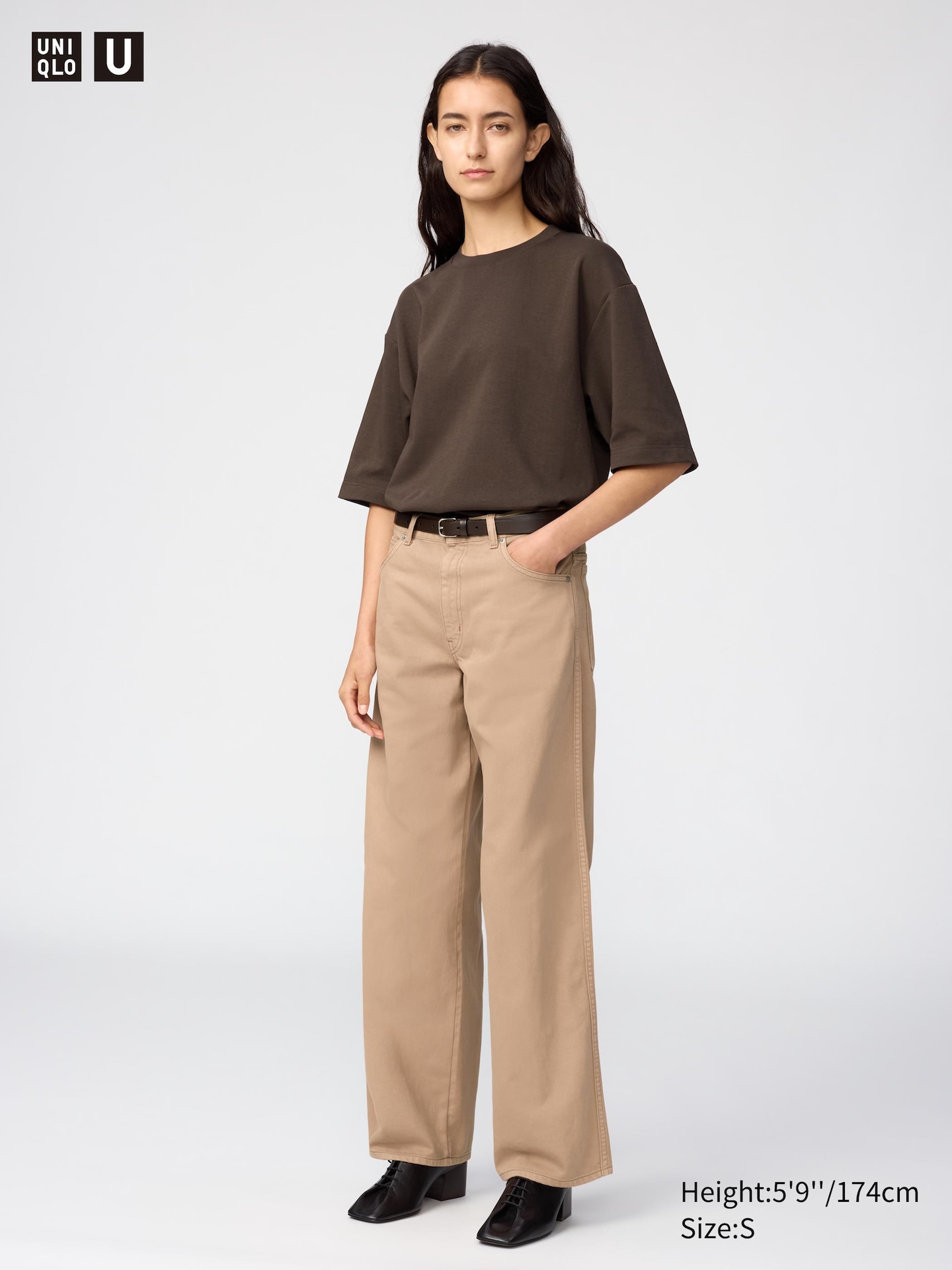 Футболка оверсайз Uniqlo AIRism Cotton с рукавом до локтя, цвет: Чёрный — фото 4
