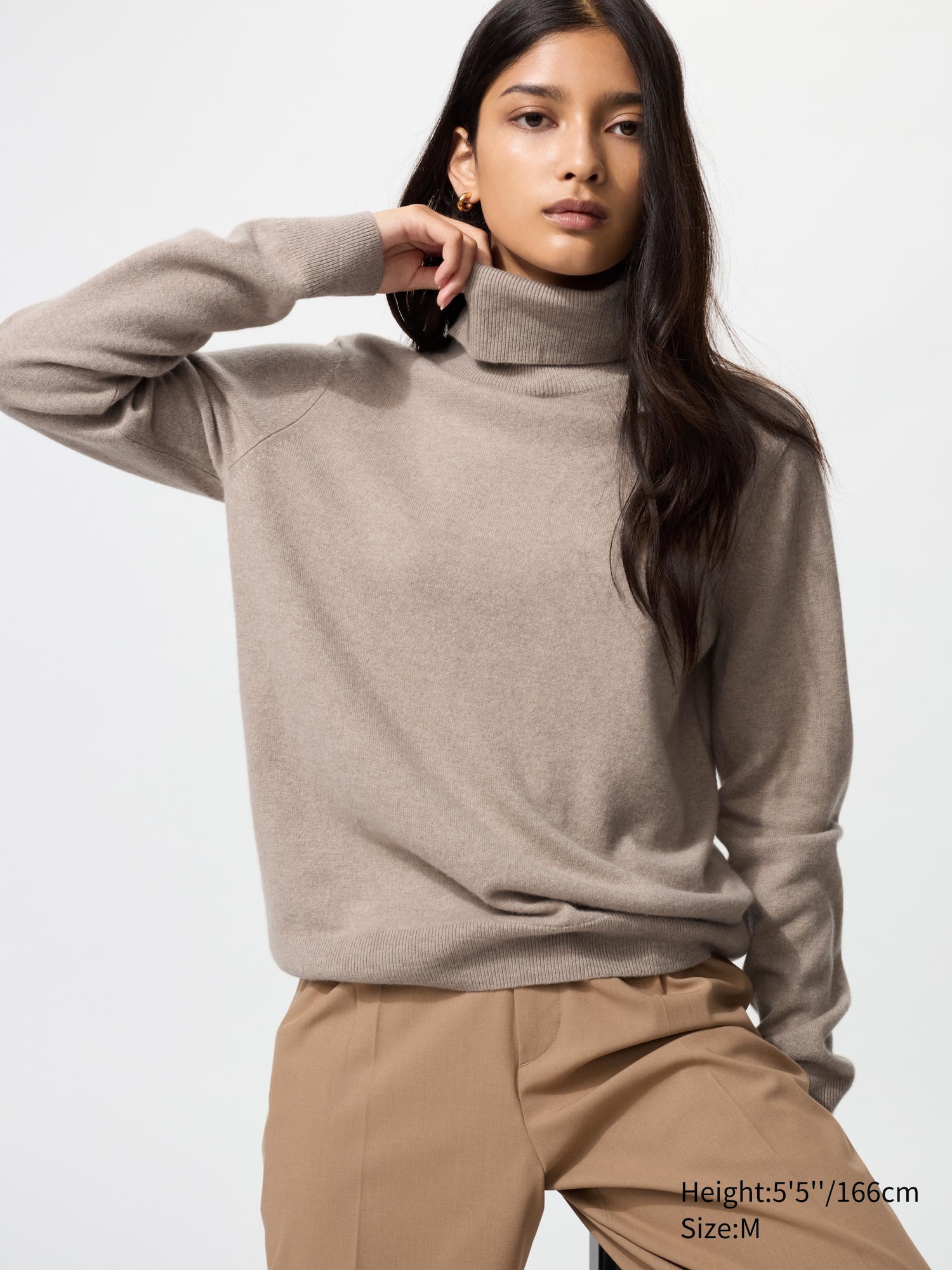 Женский кашемировый свитер Uniqlo водолазка, бежевый