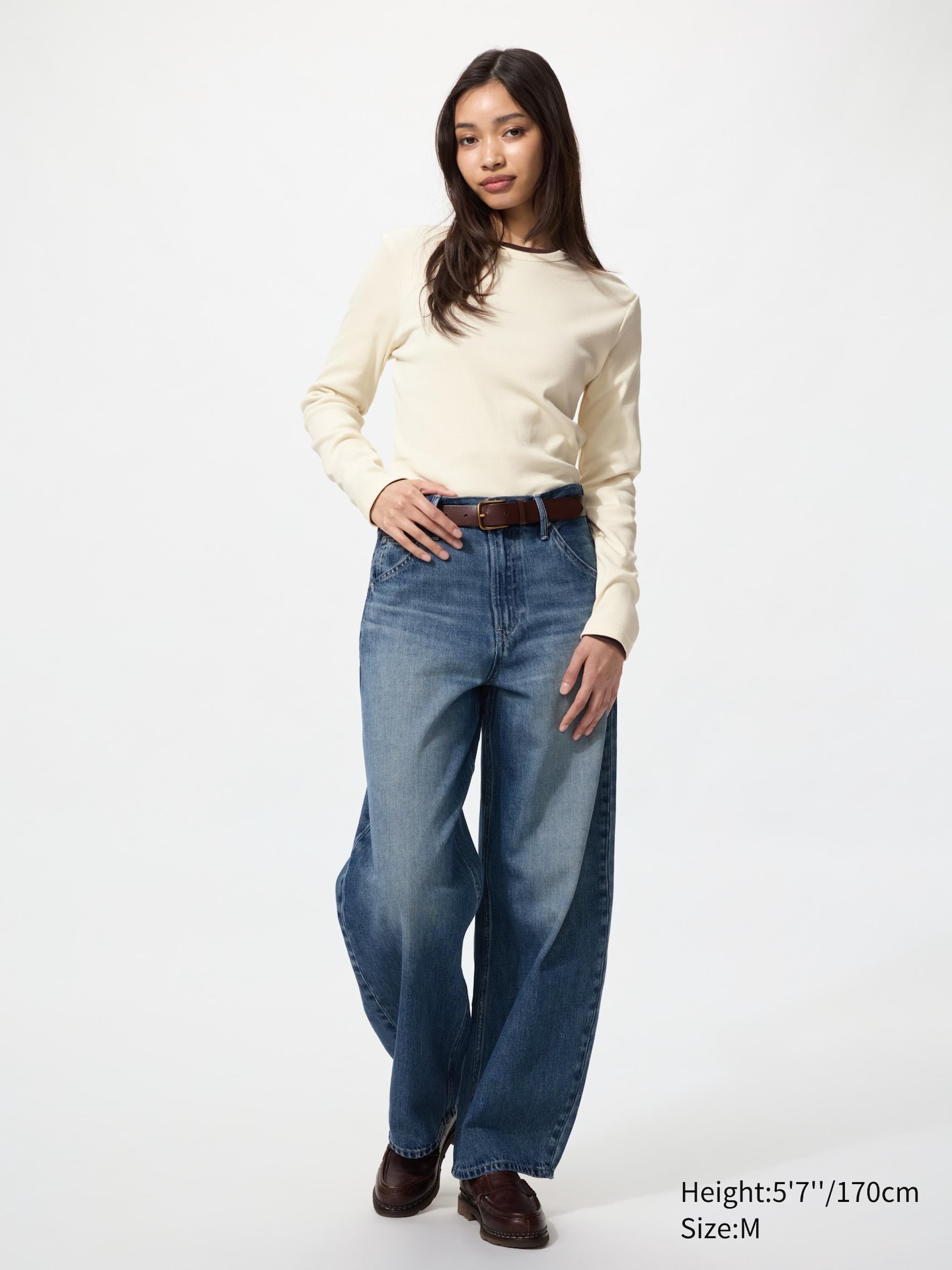 Женская футболка Uniqlo из мягкого трикотажа в рубчик с длинным рукавом, цвет: Чёрный — фото 2