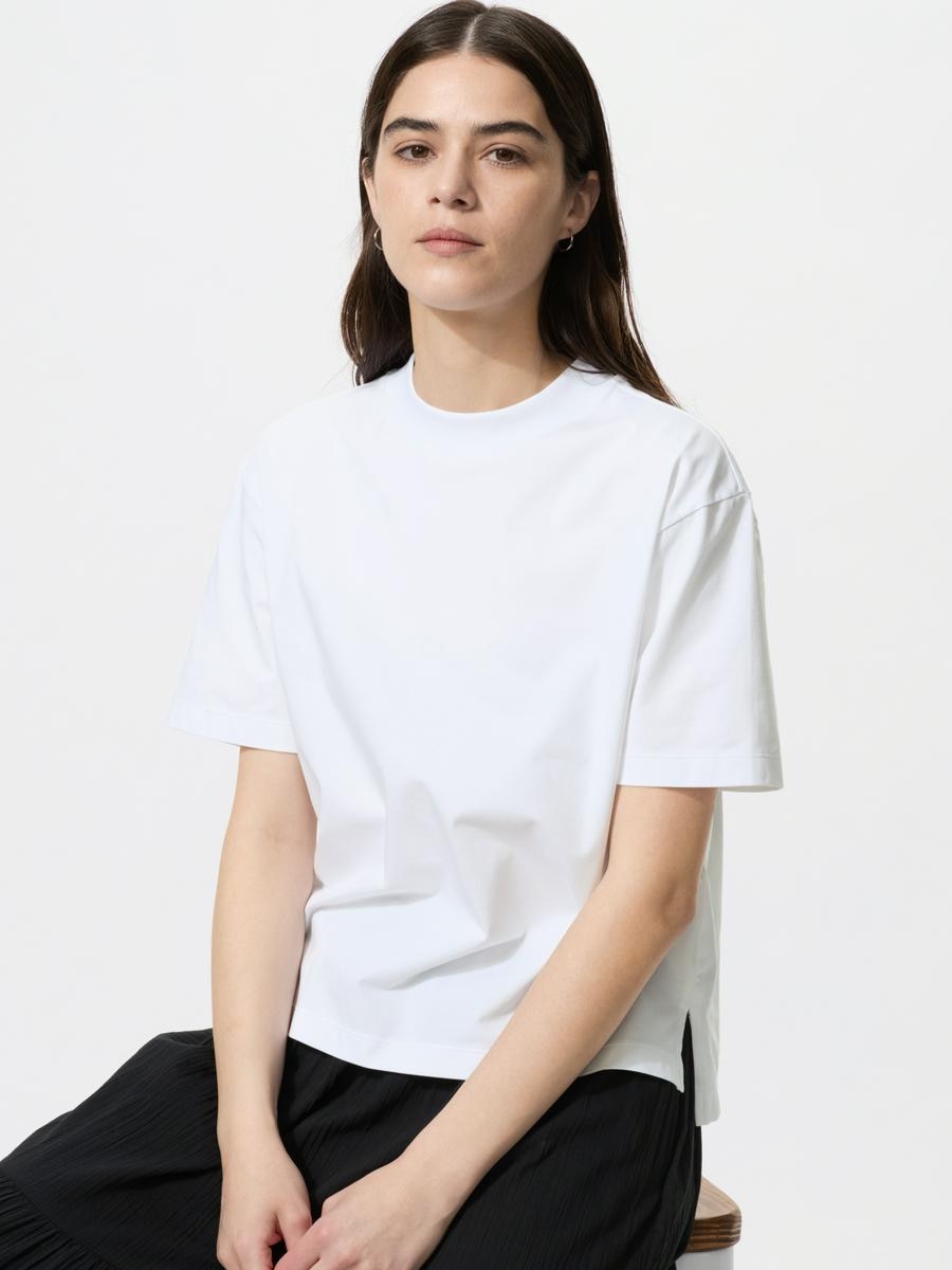 UNIQLO Women's AIRism Cotton T-Shirt with Quick-Drying, White,