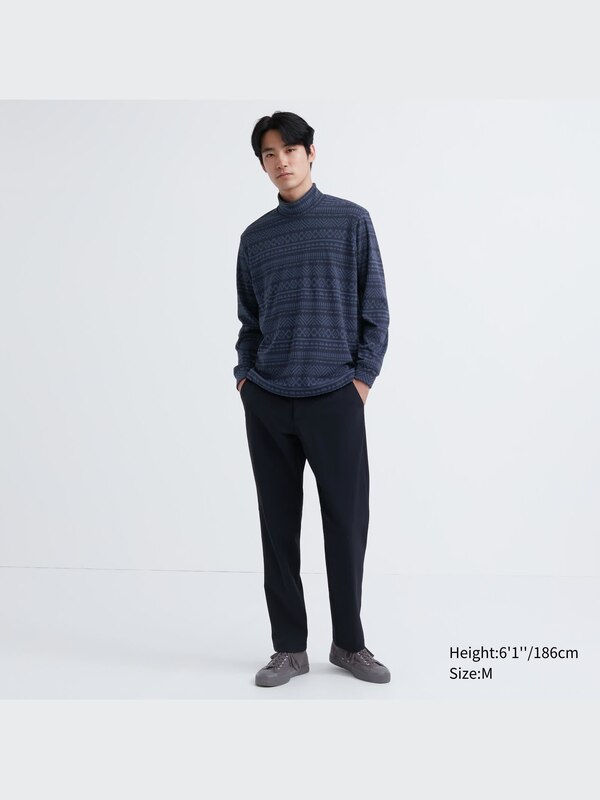 Smooth Fleece Printed Mock Neck Long-Sleeve T-Shirt