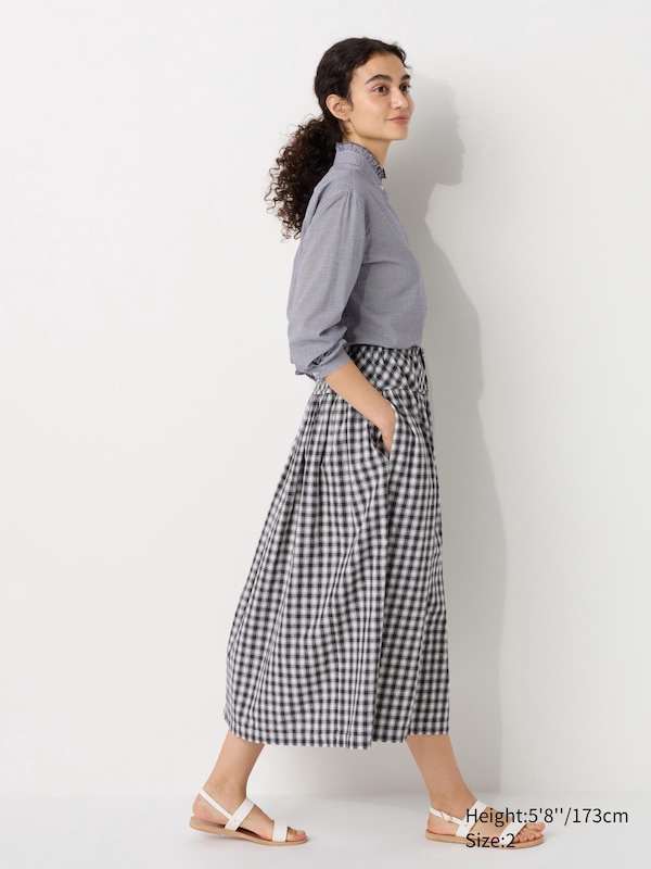 Linen Cotton Gather Checked Skirt | UNIQLO US