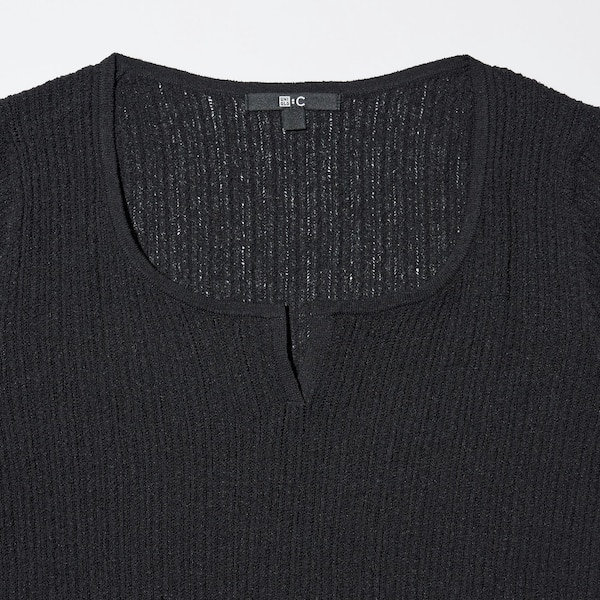Lace Key Neck Half-Sleeve Short Sweater | UNIQLO US