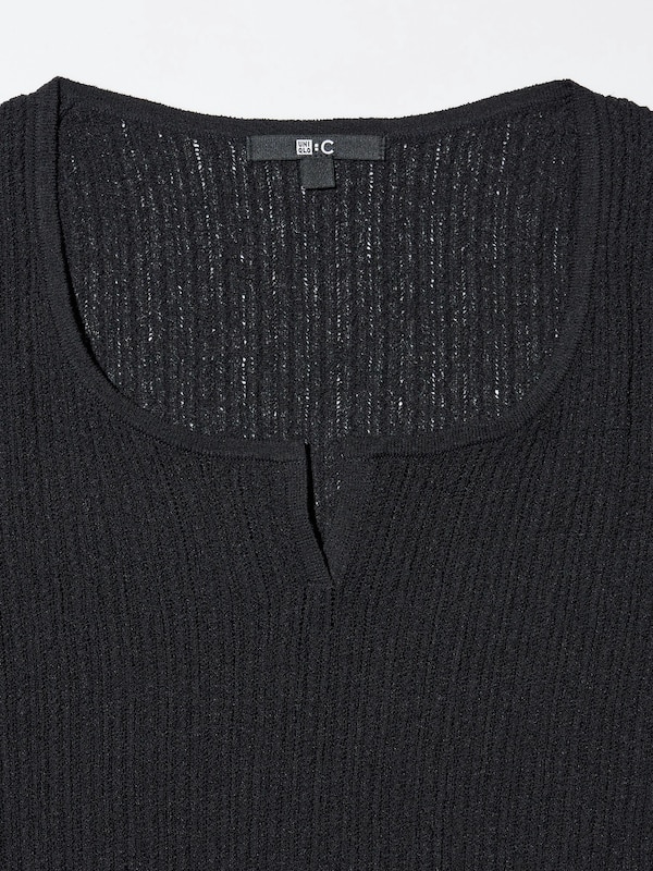 Lace Key Neck Half-Sleeve Short Sweater