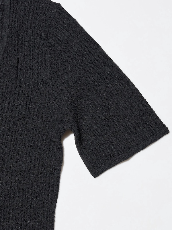 Lace Key Neck Half-Sleeve Short Sweater