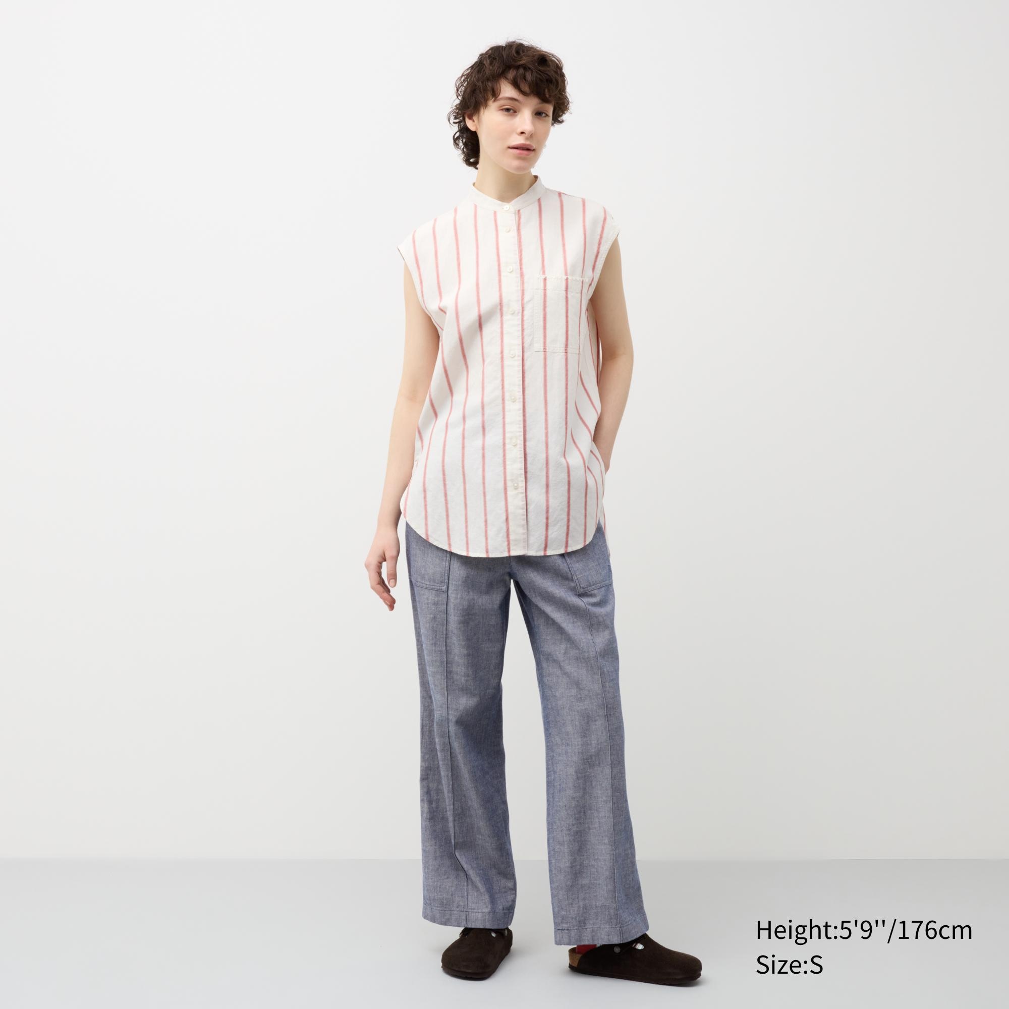 Linen Blend Striped Sleeveless Long Shirt