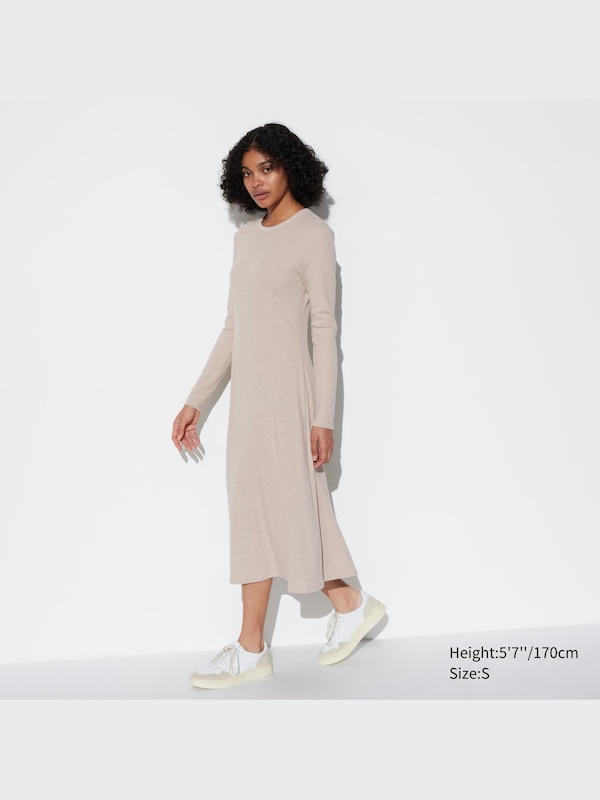 Ribbed Long-Sleeve Flare Dress