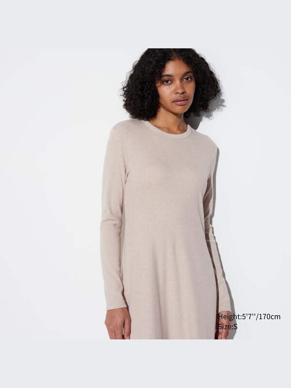 Ribbed Long-Sleeve Flare Dress