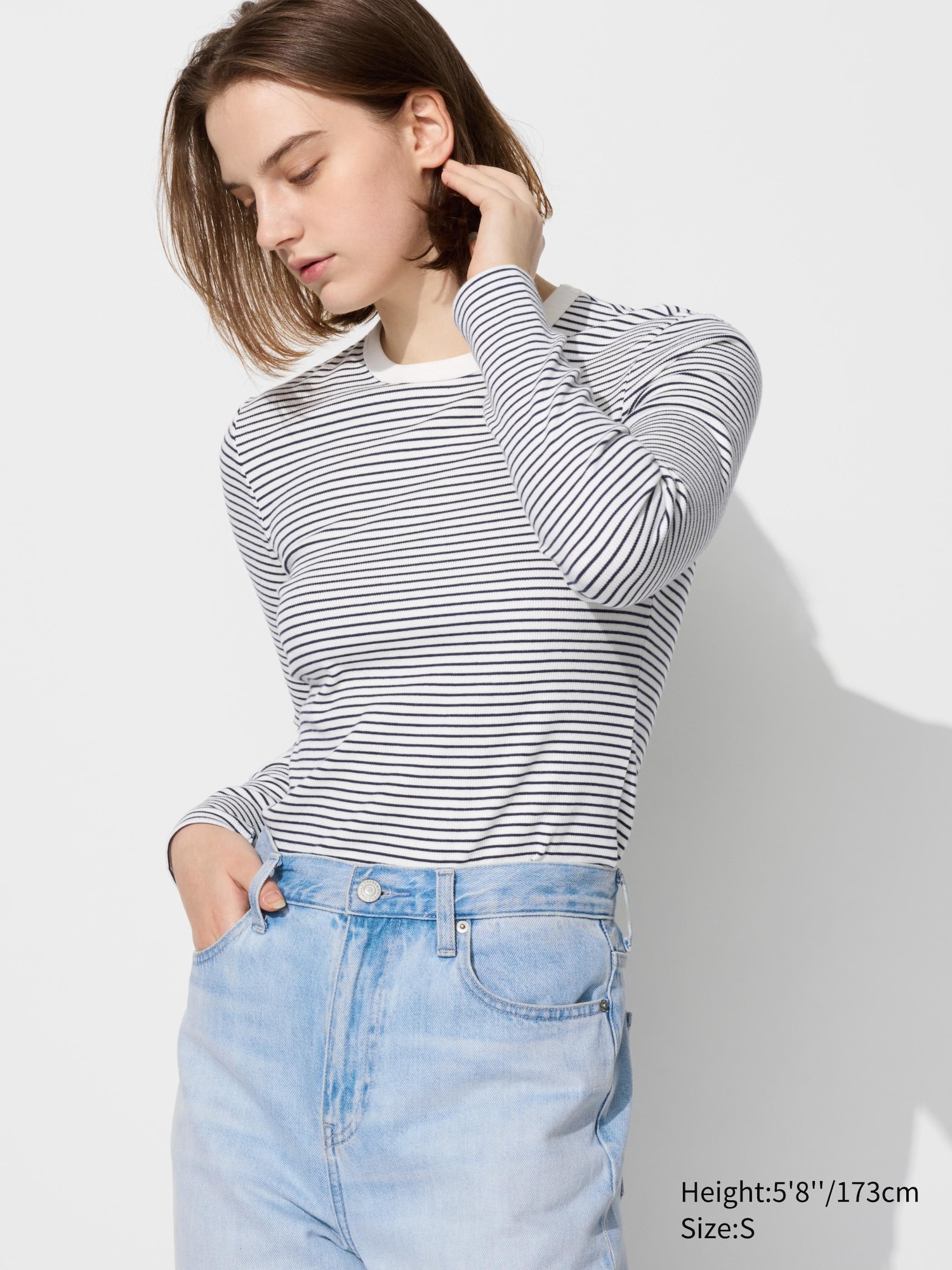 Soft Ribbed Striped Crew Neck Long Sleeve T-Shirt | UNIQLO US