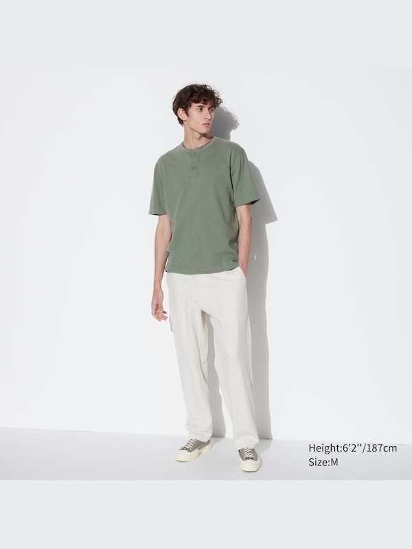 Slub Cotton Henley Neck T-Shirt