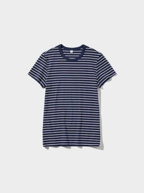 Soft Ribbed Striped Crew Neck Short-Sleeve T-Shirt