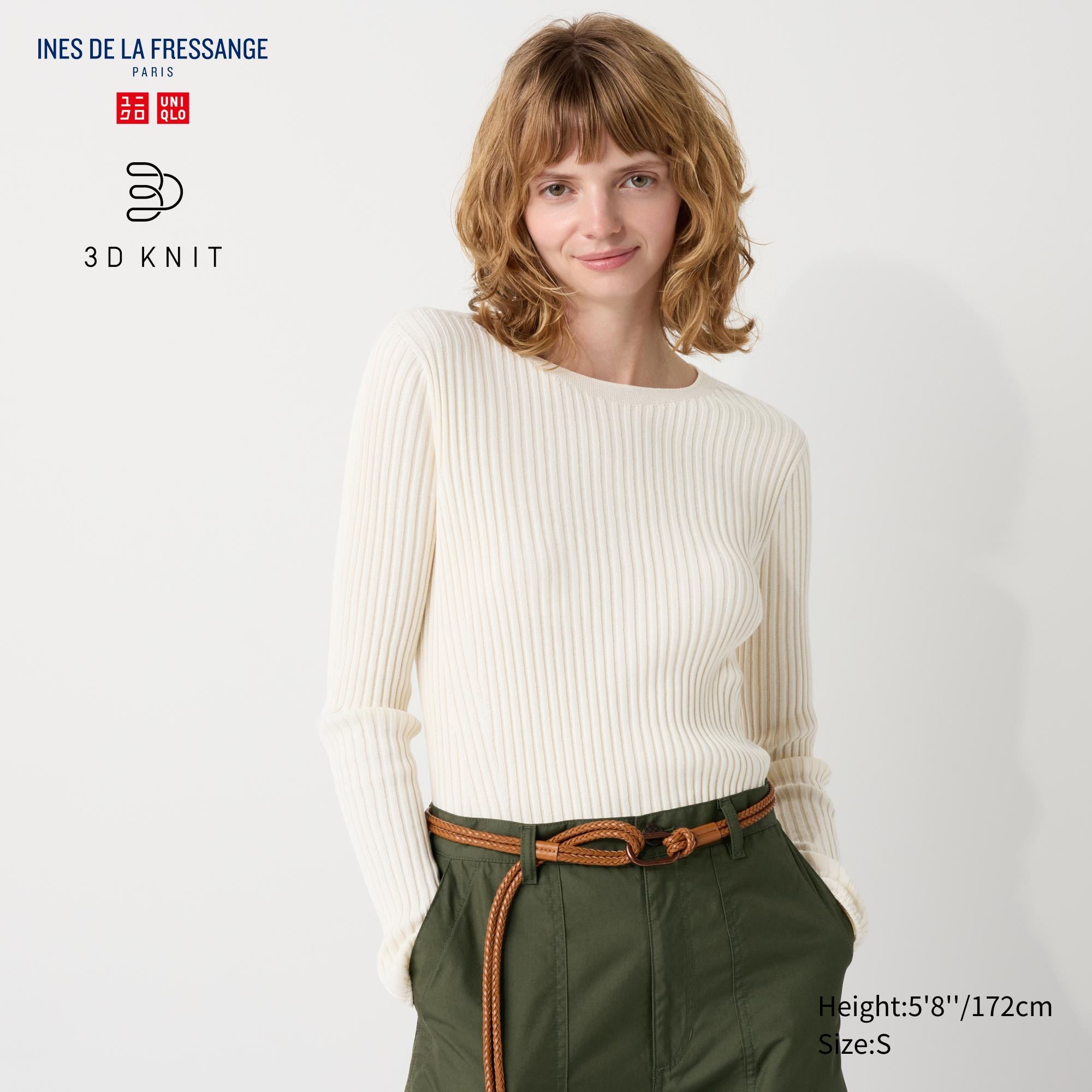 3D Knit Ribbed Crew Neck Long-Sleeve Sweater
