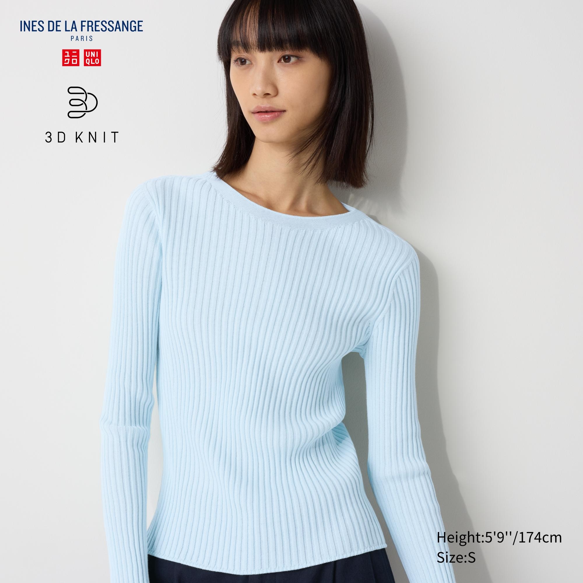 3D Knit Ribbed Crew Neck Long-Sleeve Sweater