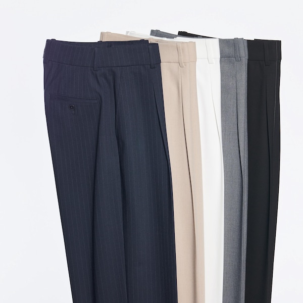 Wide-Fit Pleated Pants (Pinstripe) | UNIQLO US