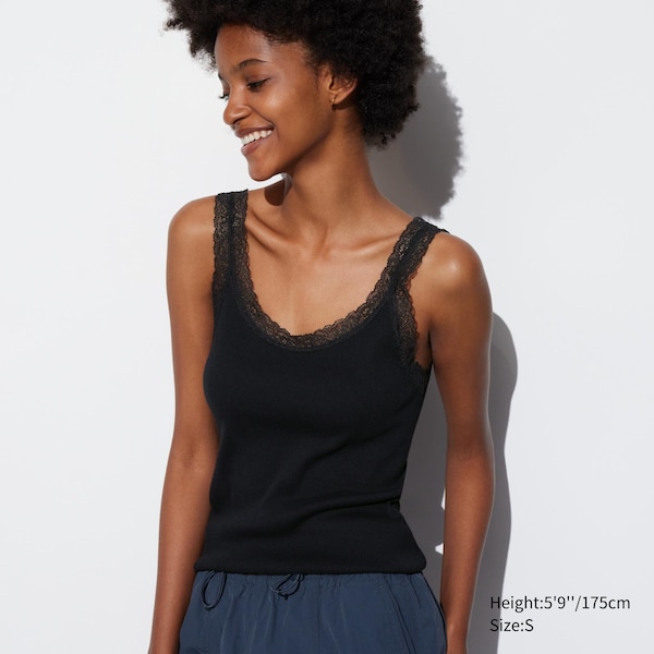 2-Way Stretch Ribbed Lace Tank Top | UNIQLO US