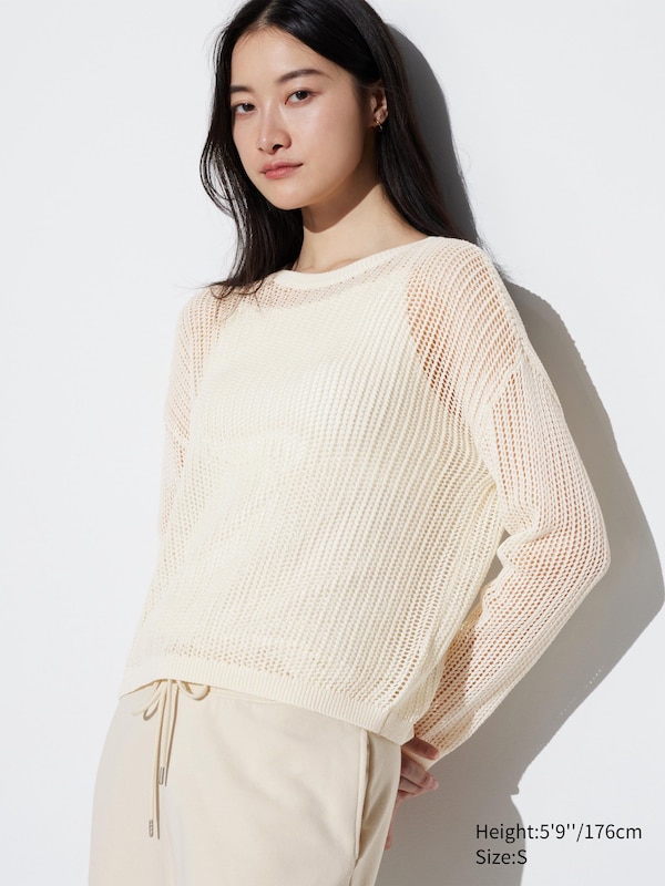 Mesh Crew Neck Long-Sleeve Sweater | UNIQLO US