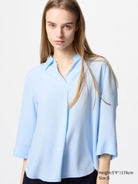 Rayon Skipper Collar 3/4-Sleeve Blouse
