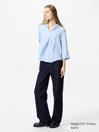 Rayon Skipper Collar 3/4-Sleeve Blouse