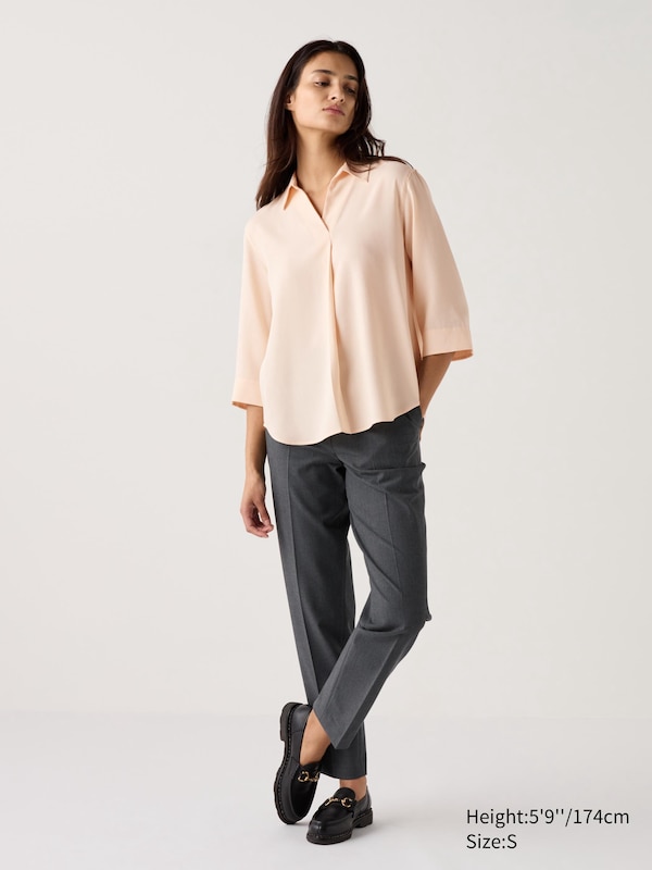 Rayon Skipper Collar Blouse | 3/4 Sleeve | UNIQLO US