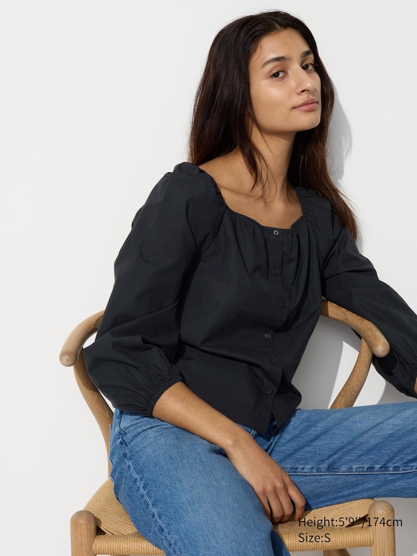 Cotton Square Neck Blouse | UNIQLO US