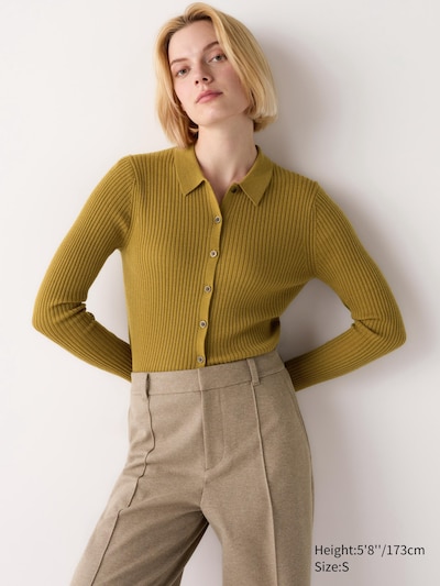 Merino Ribbed Polo Cardigan